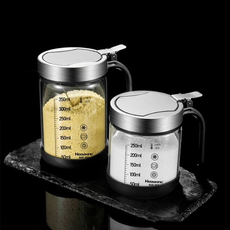 1pc Spices Glass Seasoning Jar with Spoon Sugar Bowl Salt Shaker Seasoning Container Kitchen Supplies Storage Set Spice Boxes