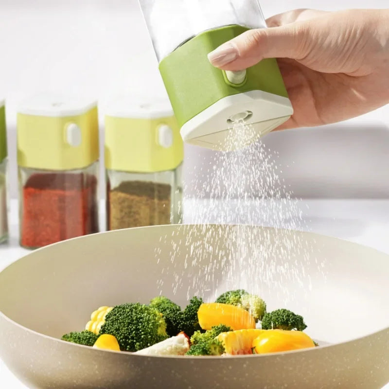 2 in 1 Salt Seasoning Jar,Kitchen Household Seasoning Jar, salt Can,Cumin Seasoning Bottle,Glass Chili Spice Shaker Mill Tool