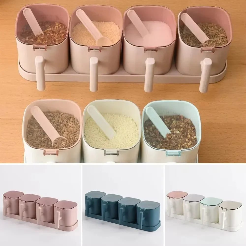 Kitchen Seasoning Boxes Set Gadget Organizer Condiment Container Pepper Sugar Bowl Salt Spice Shaker Storage Jar
