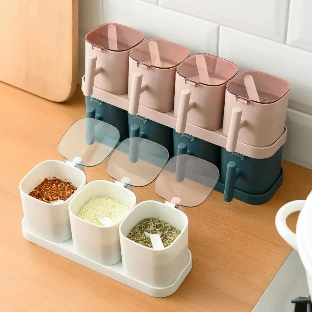 Kitchen Seasoning Boxes Set Gadget Organizer Condiment Container Pepper Sugar Bowl Salt Spice Shaker Storage Jar