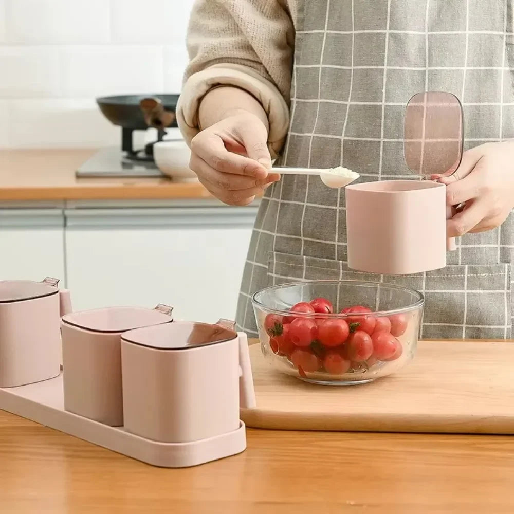 Kitchen Seasoning Boxes Set Gadget Organizer Condiment Container Pepper Sugar Bowl Salt Spice Shaker Storage Jar