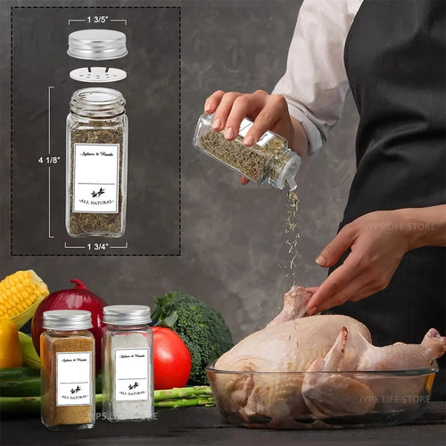 12Pcs Glass Spice Jars with Metal Lids Salt Pepper Shaker Spice Seasoning Containers Spice Organizer Kitchen Spice Jar Set 120ML
