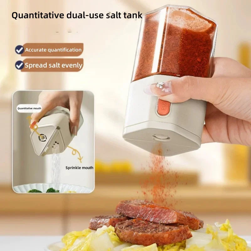 2 in 1 Salt Seasoning Jar,Kitchen Household Seasoning Jar, salt Can,Cumin Seasoning Bottle,Glass Chili Spice Shaker Mill Tool