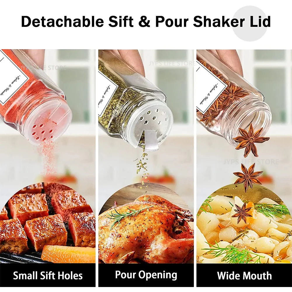 6/12/24pcs  Glass Spice Jars with Bamboo Lids Or Metal Lids Include Minimalist Spice Labels Stickers Collapsible Funnel Jar Set